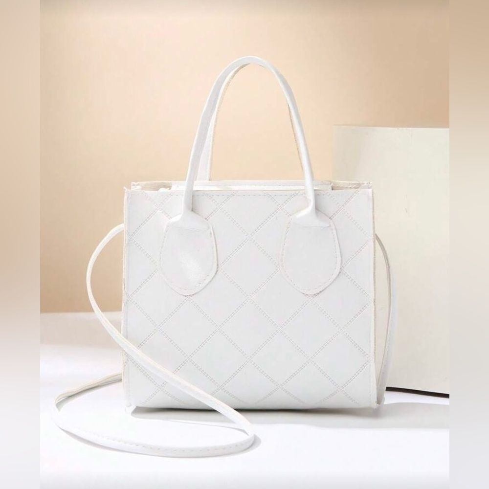 Mini White Quilted PU Leather Bag – Elegant Top Handle & Crossbody Purse